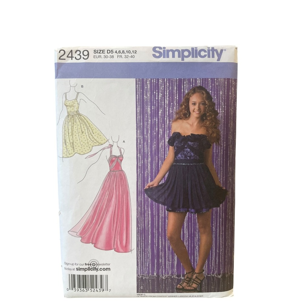 Simplicity 2439 Misses Dress Pattern Size D5 4-12 Vintage Prom Party UNCUT FF
